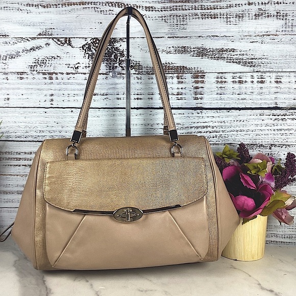 Coach Madison Madeline shoulder hand bag Tan Sparkly glitter Double Handle purse - Picture 1 of 15